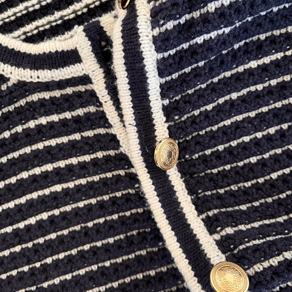H&M Textured-Knit Low-Cut Cardigan - Dark blue/striped - Picture 5 of 7